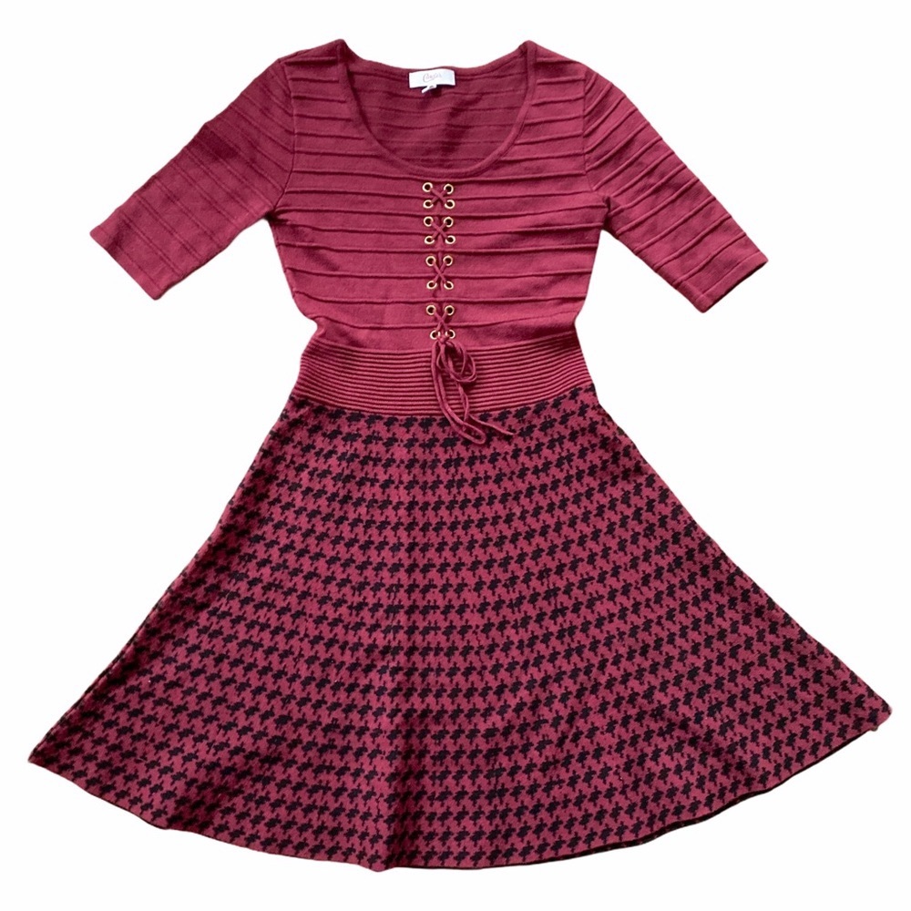 Candie’s Retro Look Lace-Up Knit Skater Dress